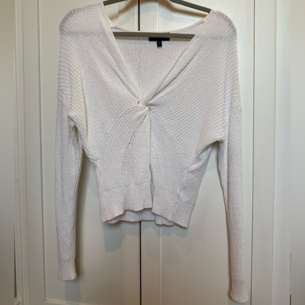 White Twist Front Knit Sweater